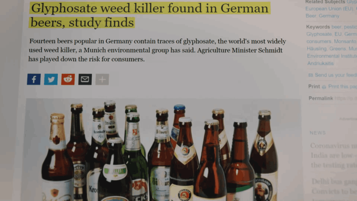 德國啤酒中驗出嘉磷塞殘留。圖／《無麩質的完全真相》