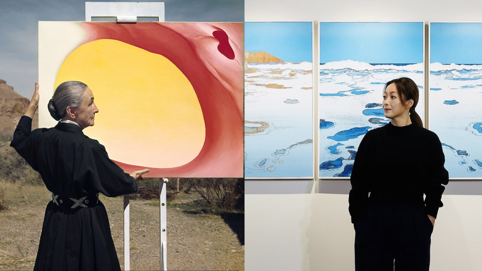 左：《沙漠中的花朵─歐姬芙》劇照／右：藝術家李屏宜。