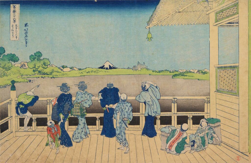 ｜葛飾北齋〈富岳三十六景〉系列中的《五百羅漢寺榮螺堂》，為浮世繪木版畫。（圖／東京國立博物館）