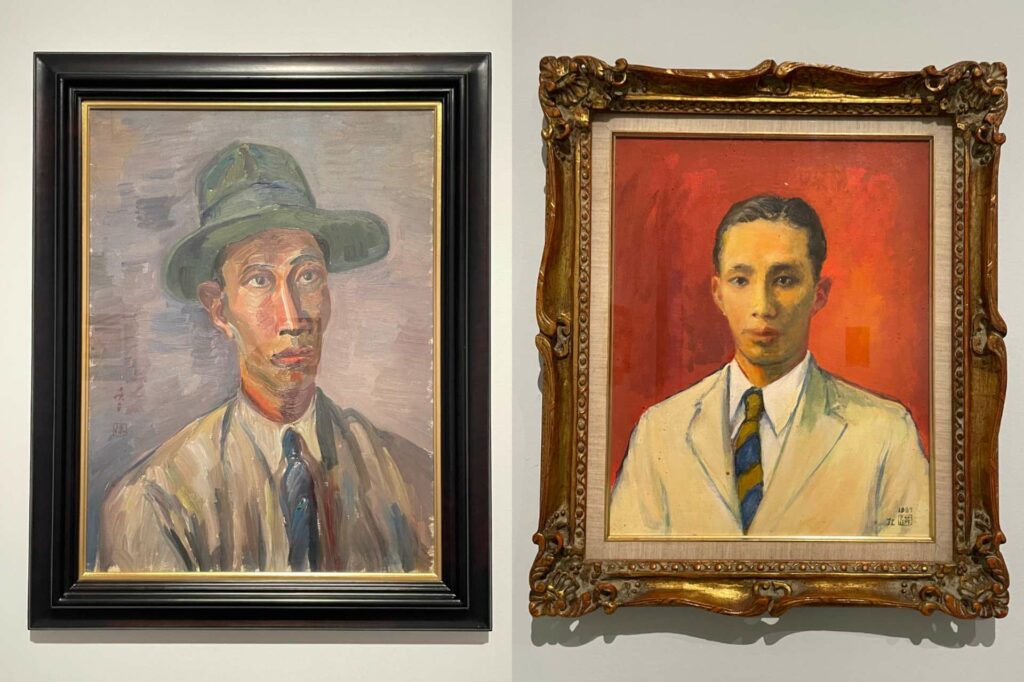 ｜陳植棋自畫像（左，1930，東京藝術大學典藏），以及洪瑞麟為他繪製的肖像（右，1987，家屬收藏）。