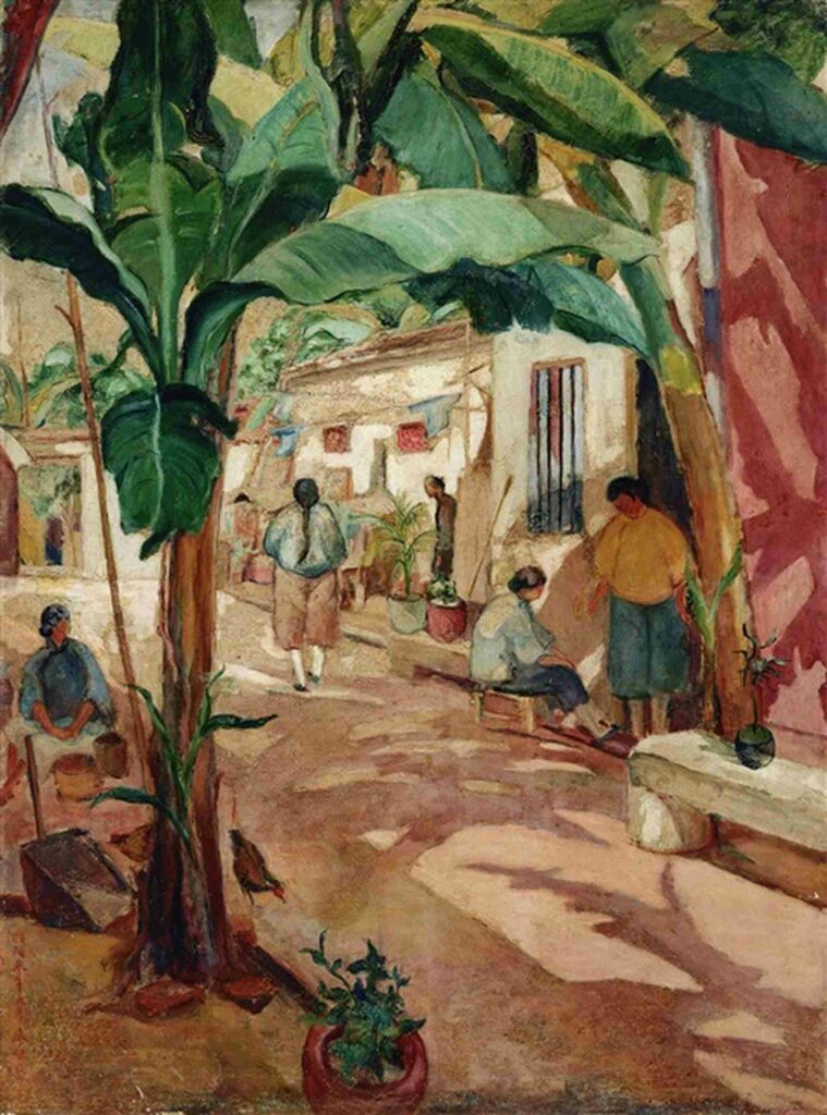 |〈有香蕉樹的院子〉(1928,北美館典藏),入圍帝展。(圖/北美館)