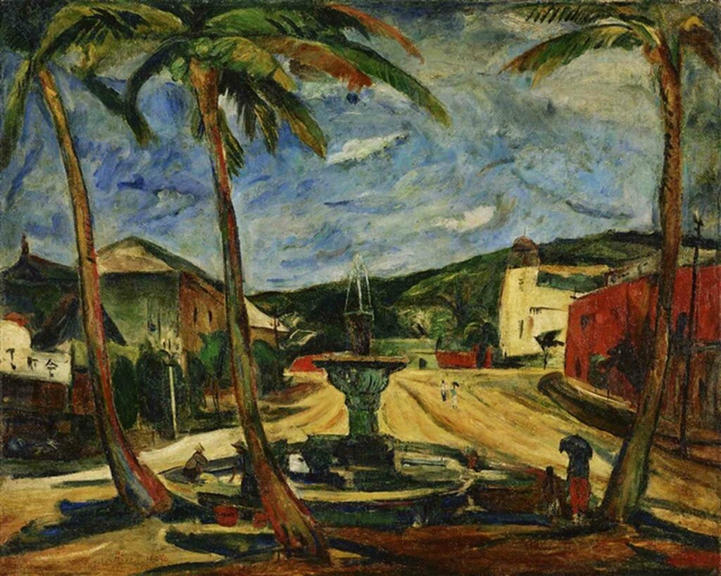 |〈有椰子樹的風景〉(1931,北美館典藏),入圍帝展。(圖/北美館)