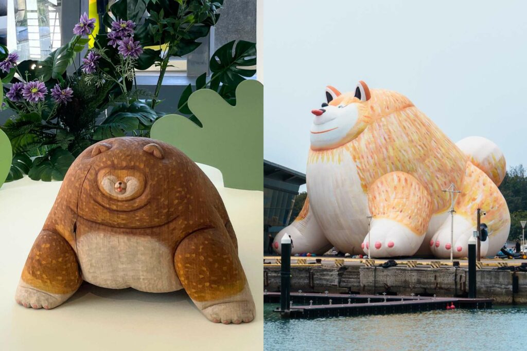 ｜美術館外的大型裝置，呼應展品〈白日夢的博美犬〉（右圖／看海美術館）