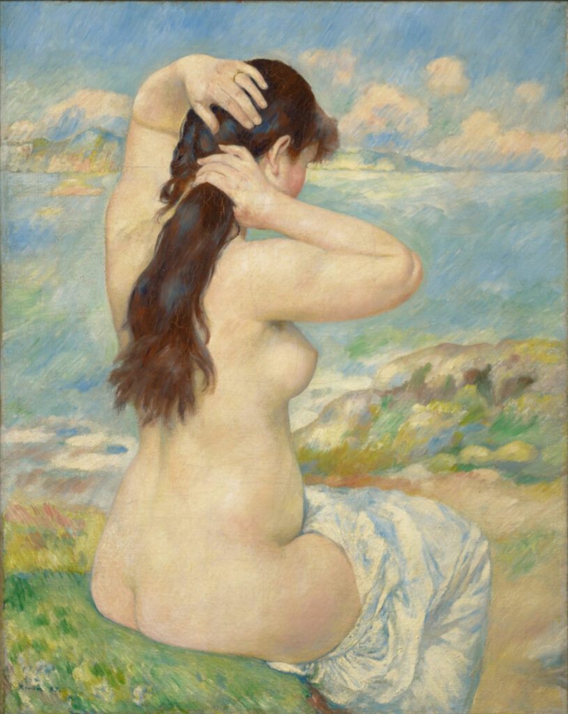 雷諾瓦《整理頭髮的浴女》(Bather Arranging Her Hair,1885)充滿女性豐腴之美。
