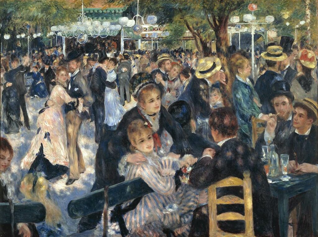雷諾瓦最經典的作品之一《煎餅磨坊的舞會》(Bal du moulin de la Galette, 1876)